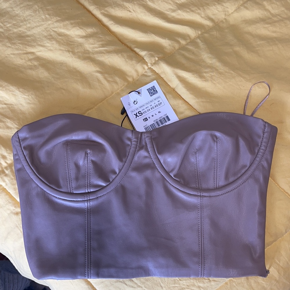 NWT ZARA FAUX LEATHER CROPPED BUSTIER SIZE XS